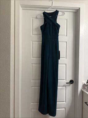 Sleeveless Cross-Front Forest Green Jumpuit